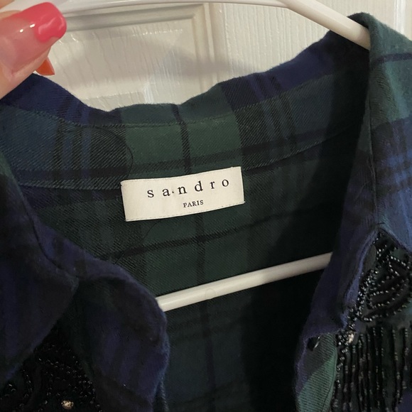 Sandro Designer Top jeweled beaded flannel shirt - Picture 4 of 5